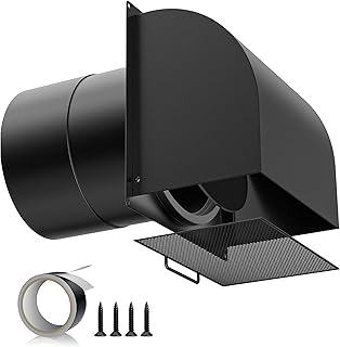 [Upgraded] Hon&Guan 6 Inch Hooded Wall Vent with Magnetic Seal Flap and Removable Mesh, Arc-Shaped 6'' Exhaust Vent Cover Cap for Kitchen Range Hood/Dryer/Bathroom Exhaust(Galvanized Steel, Black)