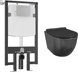 Eridanus Wall Hung Toilet with Tank, 2x4 In-Wall Toilet Tank Carrier, Wall Mounted Toilet Combo Set, Dual-Flush Plate Included, Floating Bowl With Soft-Close Seat, Matte Black, 2 Separate Packages