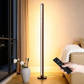Handcrafted Solid Wood Floor Lamp, Modern Dimmable Corner LED Standing Light with Remote & Foot Switch, Adjustable Warm & Cool Light, 55.12