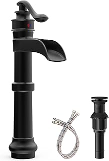 BWE Bathroom Vessel Sink Faucet Matte Black Waterfall Bathroom Faucet Single Handle Brass Countertop Faucet for Bathrooms,Hotels