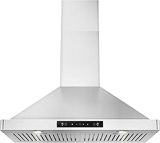 30 inch Wall Mount Range Hood 800CFM, with DC Motor, Stainless Steel Vent Hood with 6 Speeds Exhaust Fan, Convertible to Ducted and Ductless, with stainless steel filters
