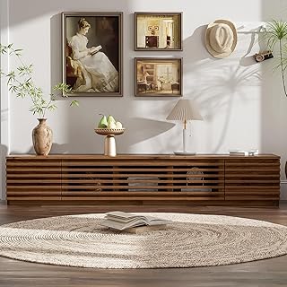 70.8 Inch TV Stand Media Console Entertainment Center Low Profile Television Cabinet Wooden Storage Freestanding Media Unit for TVs Up to 80 Inch Walnut