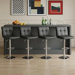 DUMOS Bar Stools Set of 4, 24 inch Counter Height Bar Stools, Upholstered Modern Kitchen Barstools with Metal Base, PU Leather Saddle Stools for Kitchen Island, Inky Black
