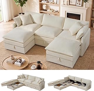 WorthFurni Modular Sectional Sofa with Storage Ottomans,102