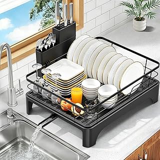 Dish Drying Rack for Kitchen Counter, Dish Rack, Dish Drainer for Kitchen with Built-in Drain, Stainless Steel Sink Organization and Storage Essentials with Cutlery Holder (17