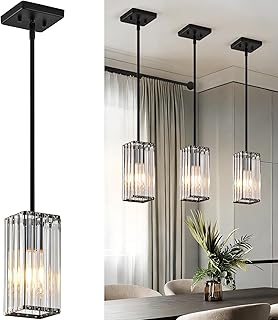 Modern Crystal Pendant Lights Kitchen Island, 3-Pack Black Hanging Light with Clear Crystal Shade, Adjustable Height Pendant Lighting for Kitchen Island Dining Room Bedroom Bar Entryway