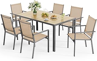 Ahomly Patio Table and Chairs Set for 6, Outdoor Dining Set Includes 59.5