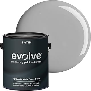 EVOLVE Interior Paint & Primer, Satin (Graphite Gray), 1 Gallon – Available in 50+ Colors, One-Coat Coverage, Excellent Hide, Low VOC, Low Odor, Washable Interior Paint