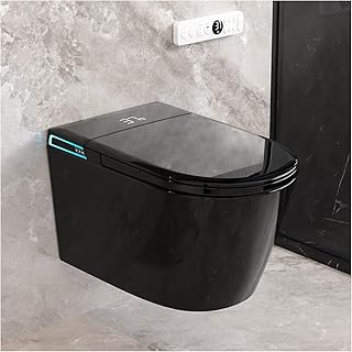Black Smart Wall Hung Toilet Combo,Auto Flush, Auto Open/Close LId,Heated Seat,Warm Water/Dryer, Modern Elongated Bidet Toilet with In wall Carrier (No need to buy an additional Water Tank)