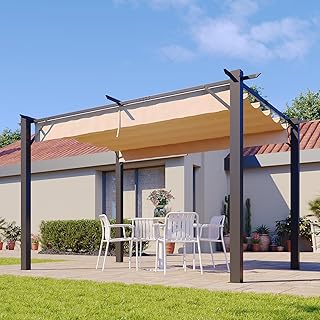 Aoxun 10'x12' Outdoor Retractable Pergola, Heavy Duty Metal Frame Pergola with Adjustable Sun Shade Canopy, Modern Backyard Pergola for Garden, Deck, Patio, Lawn,Grape Trellis