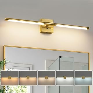 Epinl Gold Vanity Light for Bathroom, 32 inch 5CCT Dimmable Bathroom Lighting Fixture Over Mirror, Modern Brush Gold LED Vanity Lights, 360° Rotatable Bathroom Lights