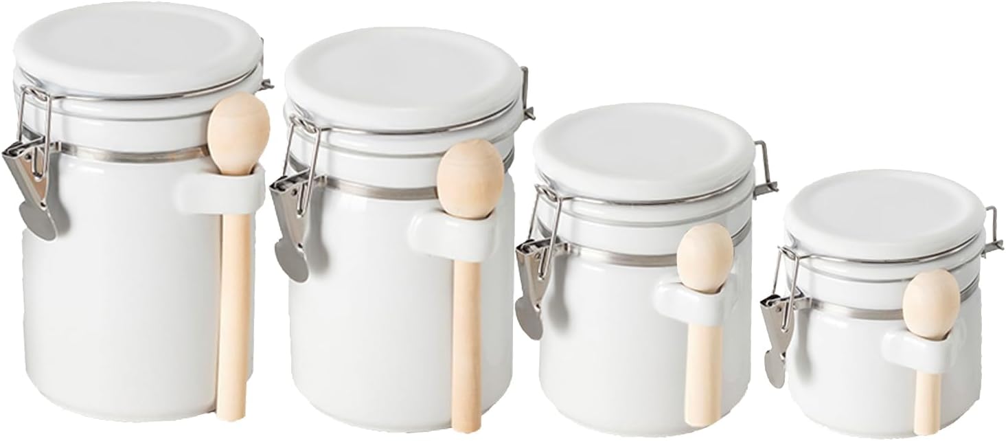 Ceramic canister set (4-piece, white or cream)