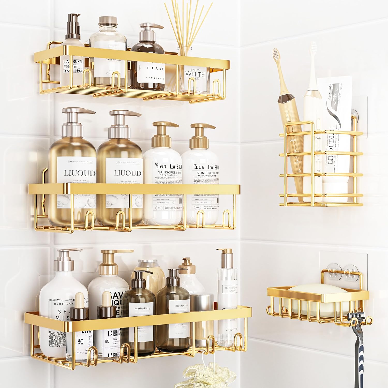 Liuoud 5-Pack Shower Caddy Organizer Gold