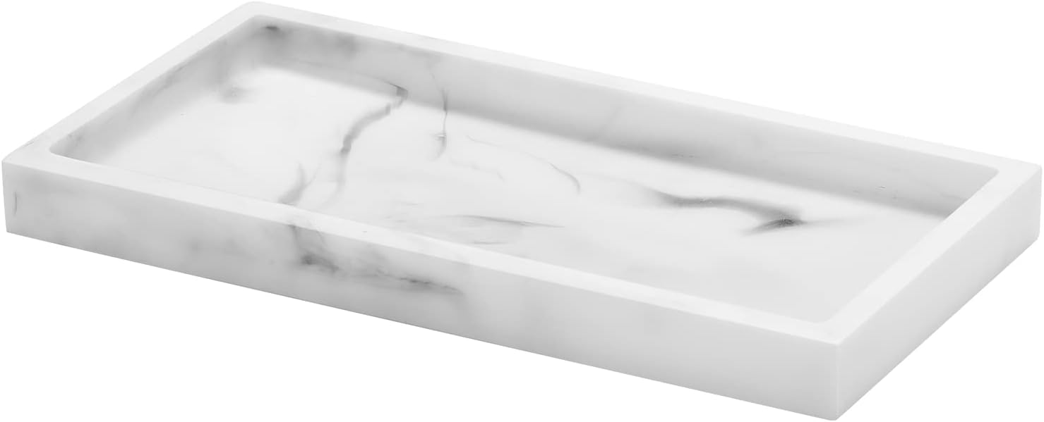 Luxspire Bathroom Vanity Tray White Marble 8x4